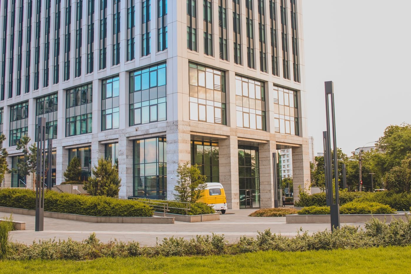 Manicured commercial property entrance